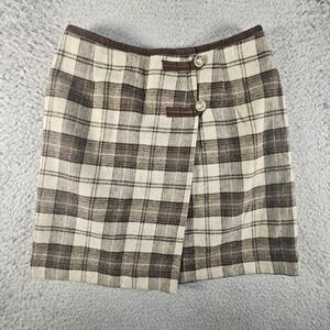 Vtg Gap Mini Skirt Juniors XS Brown Plaid Wool Blend Y2K 90s Academia Preppy